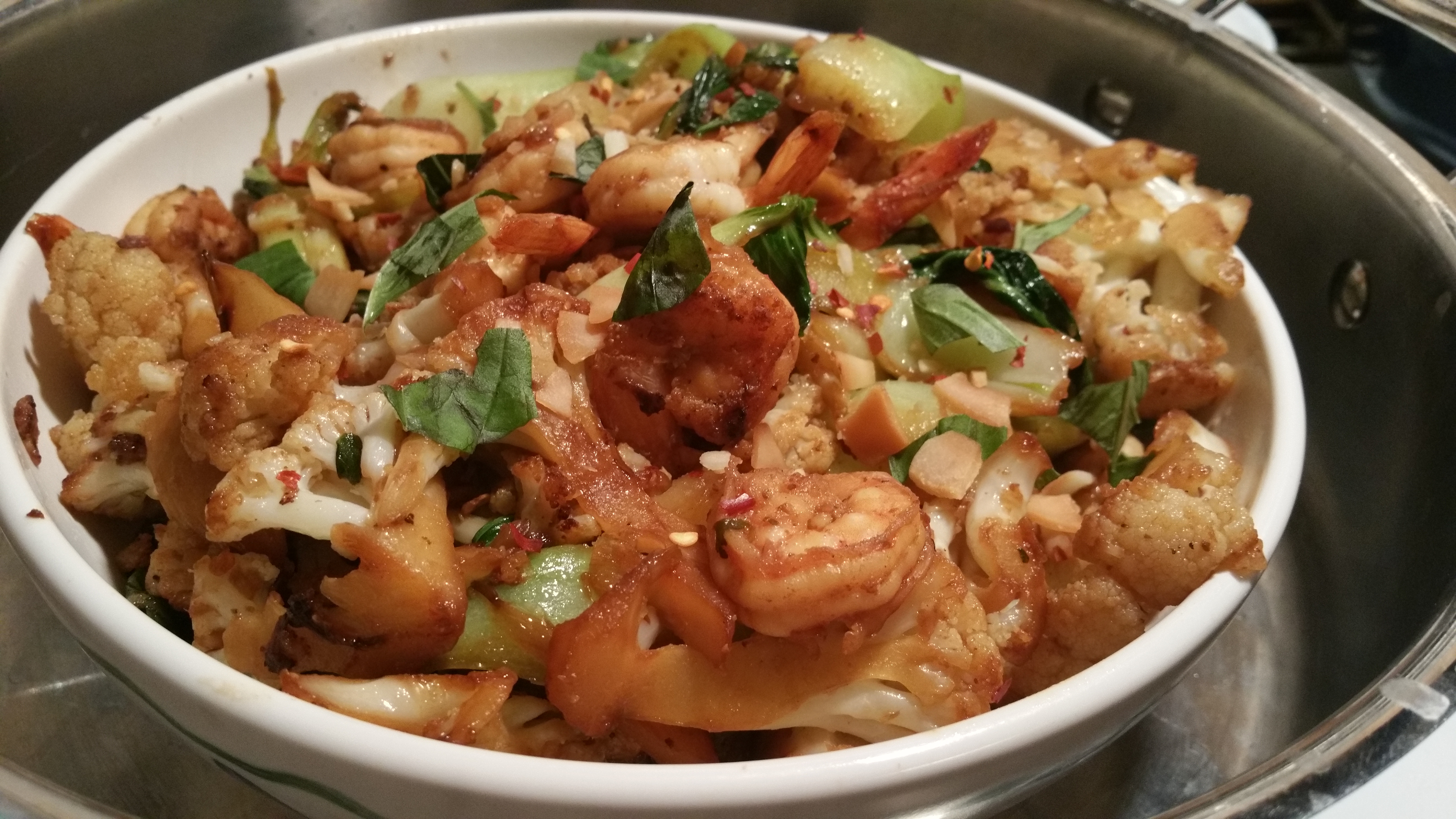 shrimp cauliflower and bok choy stir fry
