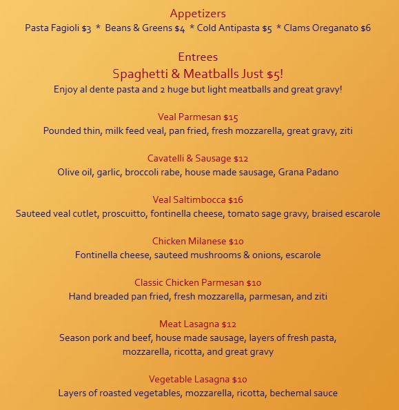 Maestros dinner menu
